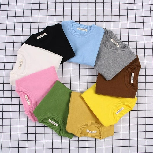 New Baby Boys Girls Sweater Kids Pullover Solid Color Cotton